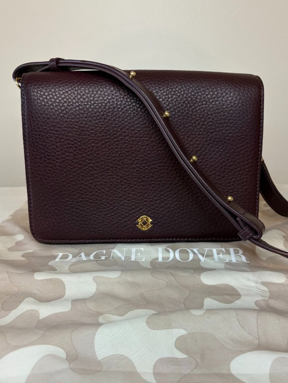 Dagne Dover Andra Pebbled Leather Crossbody Bag Burgundy